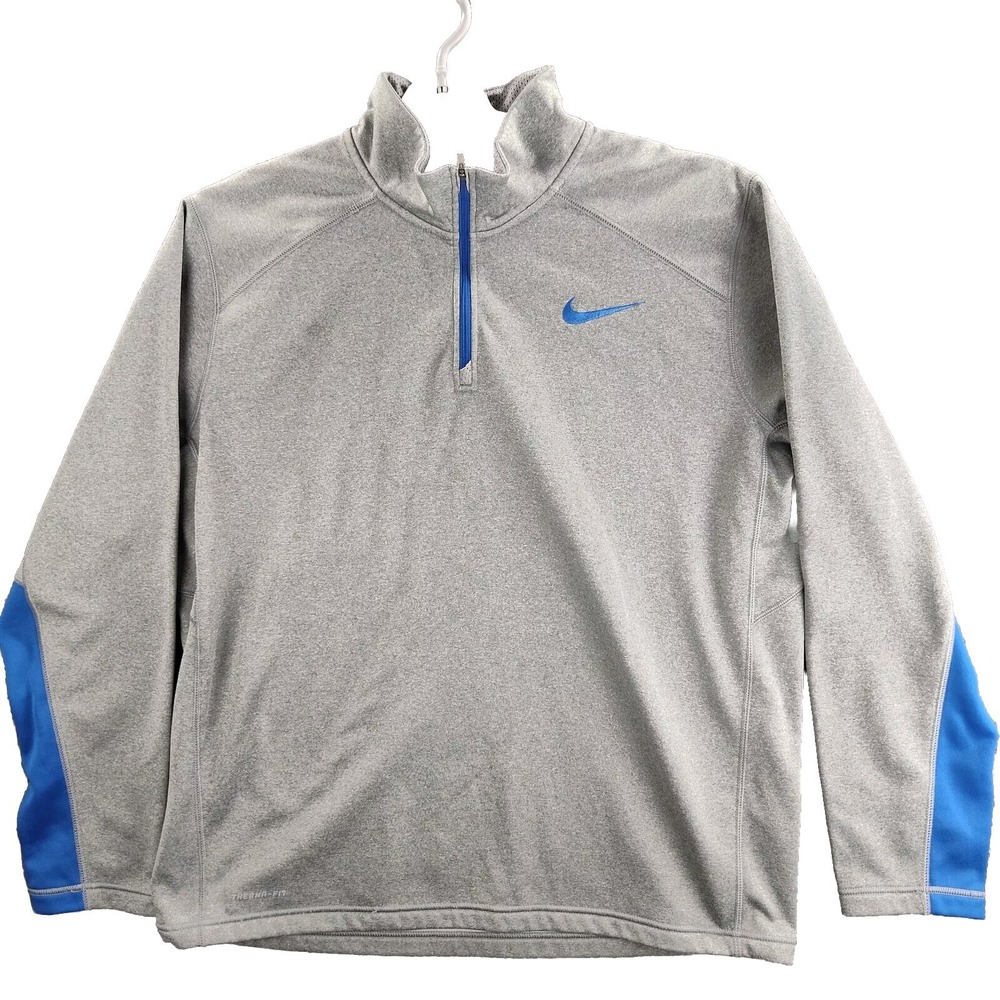Nike Therma Fit Sweater Gray Blue Men's XL Long Sleeve 1/4 Zip Pullover Casual - Picture 1 of 12